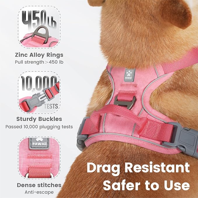 Pawaii Dog Harness for Small Dogs, Dog Harness with Pet ID Tag, No Choke Dog Harness, Adjustable Soft Padded Pet Vest with Easy Control Handle