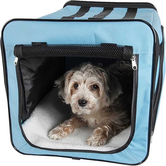 PET LIFE 'Capacious' Dual-Sided Expandable Spacious Wire Folding Collapsible Lightweight Pet Dog Crate Carrier House, Small, Light Blue