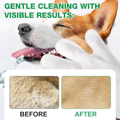Pet Glove Wipes UNSCENTED for Dogs and Cats No-Rinse, Deodorizing, Grooming Gloves for Paws, Face, Butt, and Legs, Portable Travel-Friendly, Family Stockpile, 10 PCS Hypoallergenic Wipes