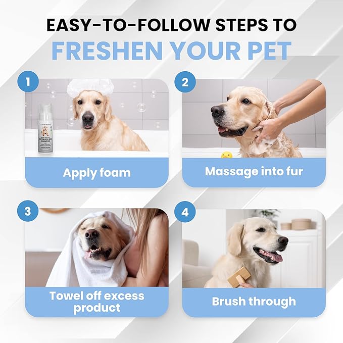 Waterless Dog Shampoo - Cleans & Moisturizes Coat, No Rinse Dog Shampoo, Safe Foam Formula & Pet-Friendly Dog Deodorizing Spray, 5.2 oz (Unscented) [We Love Doodles]