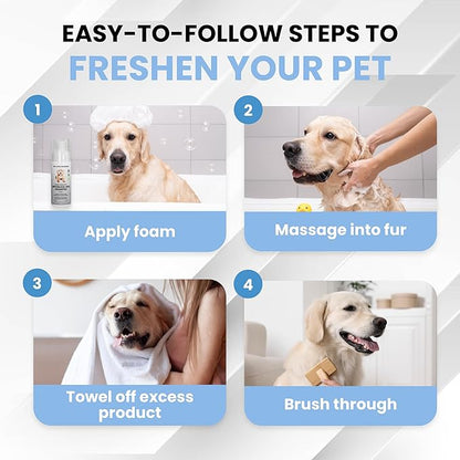 Waterless Dog Shampoo - Cleans & Moisturizes Coat, No Rinse Dog Shampoo, Safe Foam Formula & Pet-Friendly Dog Deodorizing Spray, 5.2 oz (Unscented) [We Love Doodles]