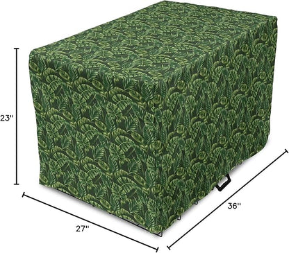 Lunarable Hunter Green Dog Crate Cover, Tropical Palm Leaves Exotic Plants Hawaiian Trees Jungle Natural Design, Easy to Use Pet Kennel Cover for Medium Large Dogs, 36 Inch, Fern Green