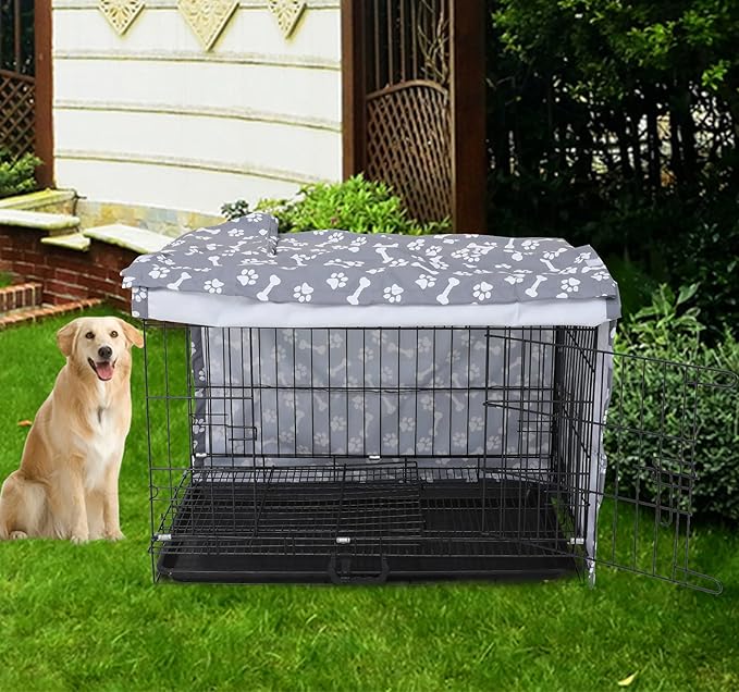 Dog Crate Cover for Wire Crates, Fits Most 42" inch Dog Crates. Easy to Put On, Take Off, and Adjust - Cover only - Sky Gray -42 Inch