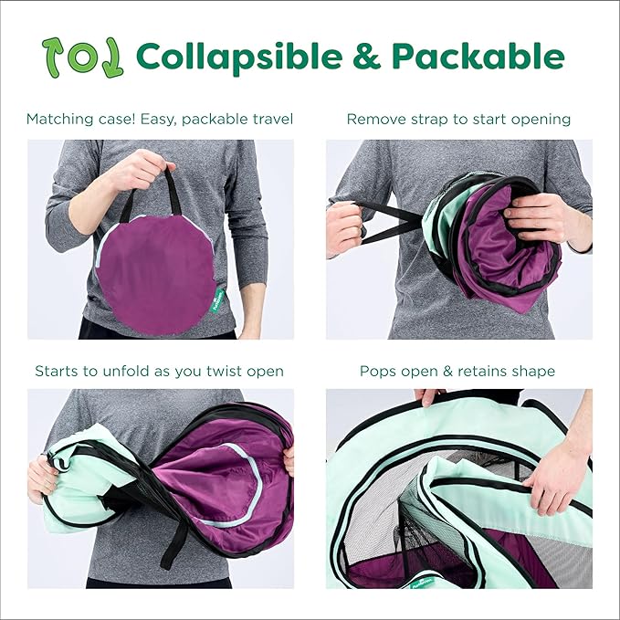 Furhaven Portable Dog Playpen Cat Tent, Pet Playground/Kennel Foldable Indoor Outdoor Zippered Puppy Crate - Green & Pink, Extra Large