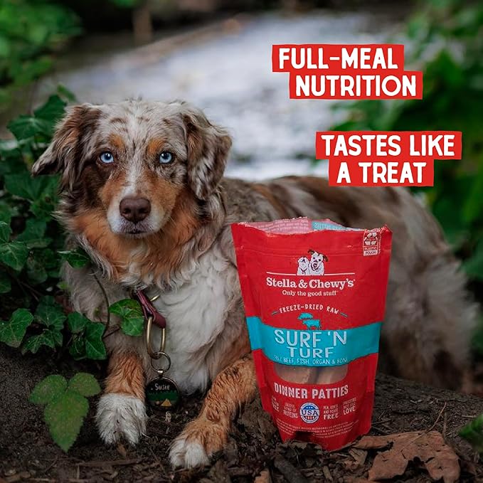 Stella & Chewy's Freeze Dried Raw Dinner Patties – Grain Free Dog Food, Protein Rich Surf ‘N Turf Salmon & Beef Recipe – 25 oz Bag