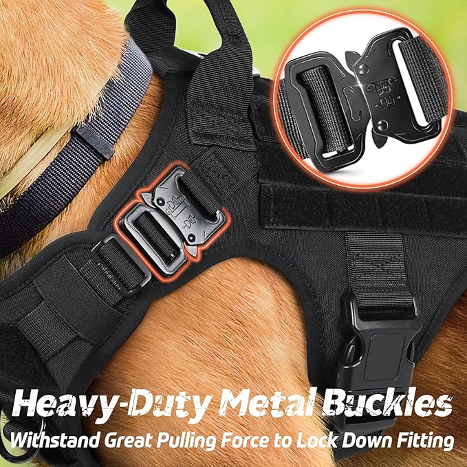 rabbitgoo Tactical Dog Harness for Large Dogs, Heavy Duty Dog Harness with Handle, No-Pull Service Dog Vest Large Breed, Adjustable Military Dog Vest Harness for Training Hunting Walking, Black, XL