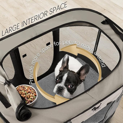Rest-Eazzzy Dog Playpen, Foldable Kitten Playpen for Medium Dogs, Portable Pet Puppy Playpen with Removable Shade Cover, Indoor Outdoor Travel Camping Use for Small Pets with Carrying Case (L, Grey)