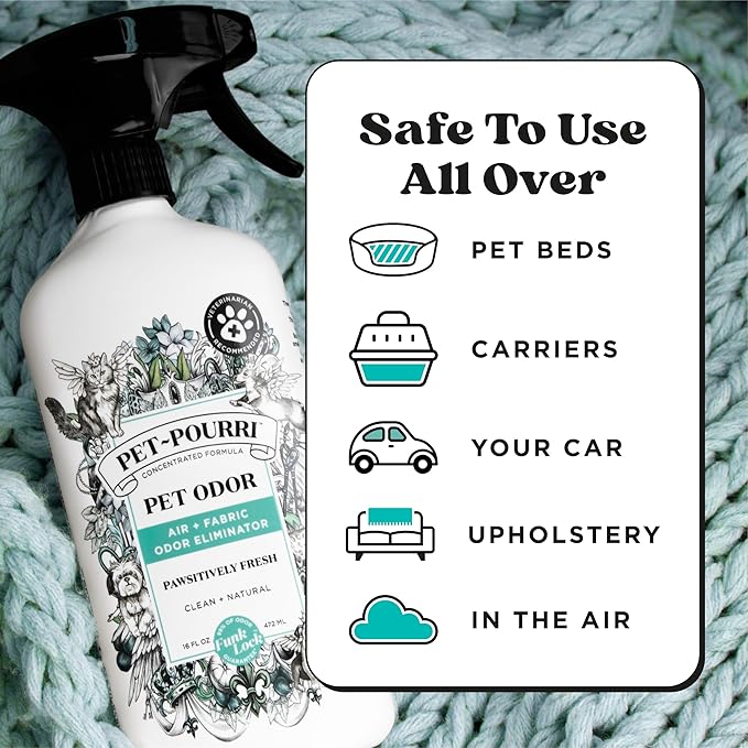 Pet-Pourri Pet Odor Air + Fabric Odor Eliminator Spray, Pawsitively Fresh, 16 Fl Oz