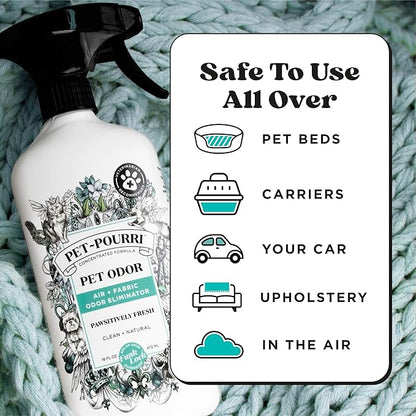 Pet-Pourri Pet Odor Air + Fabric Odor Eliminator Spray, Pawsitively Fresh, 16 Fl Oz