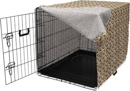 Lunarable Vintage Halloween Dog Crate Cover, Halloween Witch Hat Cauldron Fall Jack o' Lantern Black Cat, Easy to Use Pet Kennel Cover for Small Dogs Puppies Kittens, 22 Inch, Pale Brown