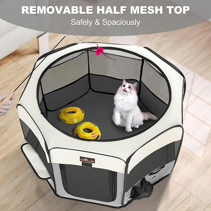 Aivituvin Dog Playpen Foldable Pet Play Pens with Carrying Bag for Cat, Puppies, Rabbits, Chickens, Durable Portable Pet Tent for Travel Camping Indoor/Outdoor Grey S