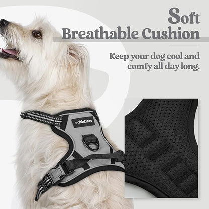 rabbitgoo Dog Harness, No-Pull Pet Harness with 2 Leash Clips, Adjustable Soft Padded Dog Vest, Reflective No-Choke Pet Oxford Vest with Easy Control Handle for Small Dogs, Grey, XS