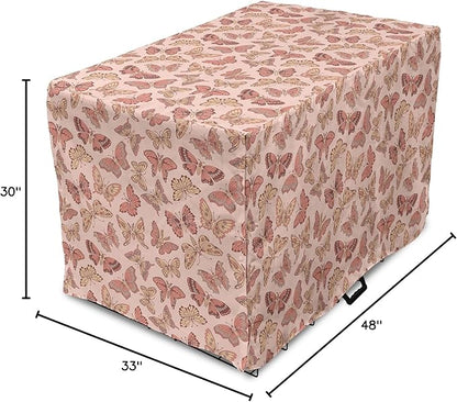 Ambesonne Butterfly Dog Crate Cover, Summer Time Ornamental Flying Creatures in Rose Tones, Easy to Use Pet Kennel Cover for Medium Large Dogs, 48 Inch, Blush Coral