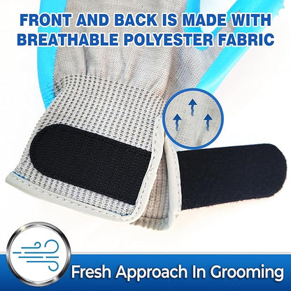 PET MAGASIN Dog Grooming Gloves for Gentle Deshedding and Bathing (Blue, Medium)