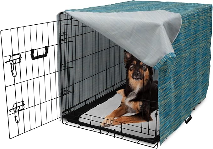Lunarable Yellow and Blue Dog Crate Cover, Knitted Melange Inspired Graphic Clothing Texture Pattern, Easy to Use Pet Kennel Cover for Medium Large Dogs, 36 Inch, Pale Yellow Navy Blue