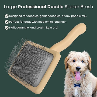 Doodle Slicker Dog Brush - Perfect For Goldendoodle & Poodle Hair Maintenance - Medium to Long Hair Breeds - Detangle, Brush, & Fluff Like a Pro - Goldendoodle Must Haves by Freshly Bailey
