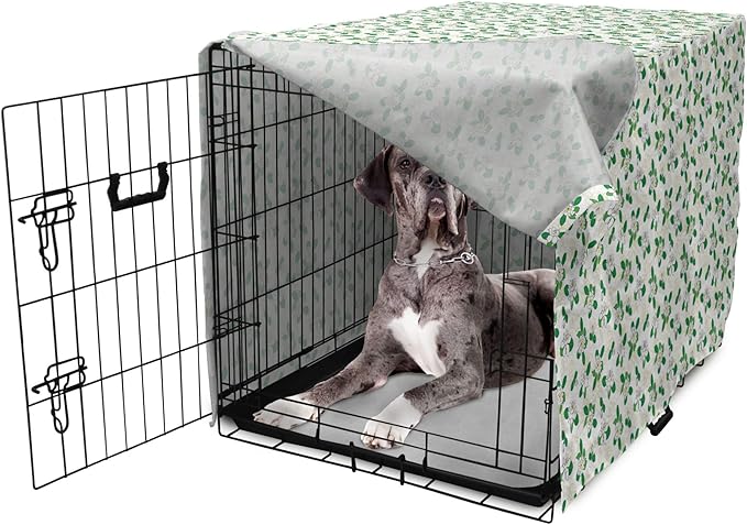 Lunarable Jasmine Dog Crate Cover, Gardenia Simplistic Romantic Flowers Continuous Pattern, Easy to Use Pet Kennel Cover for Medium Large Dogs, 48 Inch, Fern Green Pastel Yellow