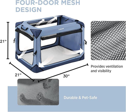 Lesure Collapsible Dog Crate - Portable Travel Kennel for Medium Dog, 4-Door Pet Crate with Durable Mesh Windows, Indoor & Outdoor, Blue