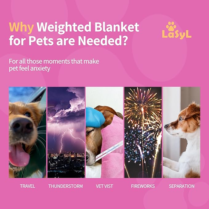 LaSyL Weighted Blanket for Pets | Thunder Blanket for Dogs Anxiety | Premium Soft Minky | Relaxation & Calming & Anti Anxiety | Used in Car, Bed, Couch | Pink, Washable Large 40" L x 47" W