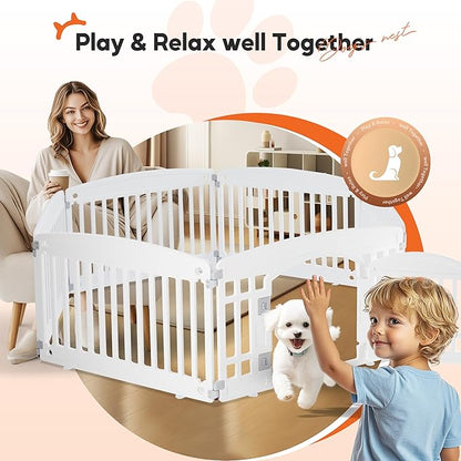 HealSmart 6 Panel 24" Plastic Dog Playpen, Folding & Portable Pet Playpen for Indoor & Outdoor Use, Safe & Secure Fence, Ideal for Small to Medium Dogs, White