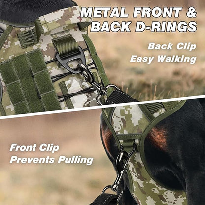 WINGOIN Tactical Dog Harness for Extra Large Dogs, Heavy Duty No Pull Dog Harness with Handle, Adjustable Reflective Military K9 German Shepherd Big Dog Vest for Training, Walking, Green Camo(XL)