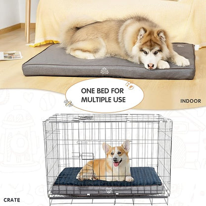 VANKEAN Dog Bed Soft Crate Pad Mat Reversible Warm& Cool, Washable Comfy Kennel Pad with Orthopedic Egg-Crate Foam for Small Medium Large Dogs, Water-Resistant Pet Bed, Grey