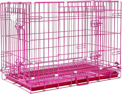 HOMEY PET 30 Inch Pink Dog Crate, Cute Cage Medium Sized Dog Collapsible Small Dog Kennel Indoor Nano-Coated Metal Wire Dog Crate with Removable Floor Grid Tray, Double Doors Dual Locks, Handle