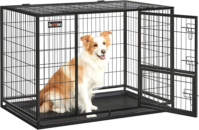 Feandrea Heavy-Duty Dog Crate, Metal Dog Kennel and Cage with Removable Tray, XL for Medium and Large Dogs, 42.1 x 27.6 x 29.5 Inches, Black UPPD001B01