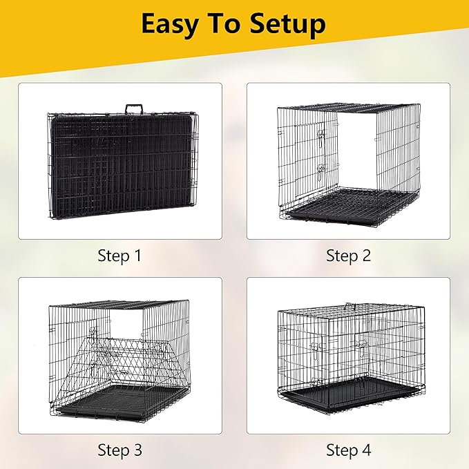 Furniture of America Yucca Metal Double Door Folding Wire Pet Crate with Divider, Removable Tray, and Handle for Outdoor and Indoor Medium Dog, 48-inch, Black