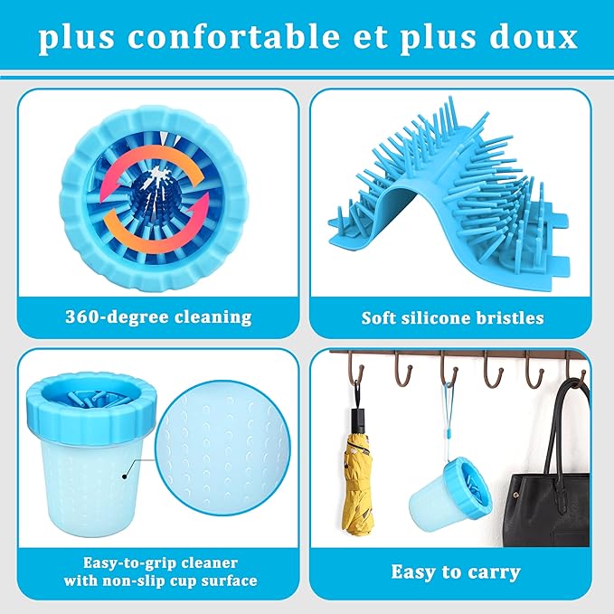 Qianruida Dog Paw Cleaner Cup, Soft Silicone, Portable, Easy to Clean, Removes Mud and Dirt, Grooming Accessory for Home, Travel – Blue, M