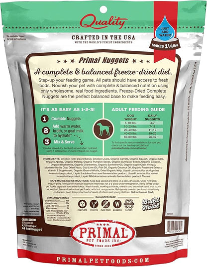 Primal Freeze Dried Dog Food Nuggets, Chicken; Complete Balanced Meal, Topper or Treat; Premium, Healthy, Grain Free, High Protein Raw Dog Food, 14 oz