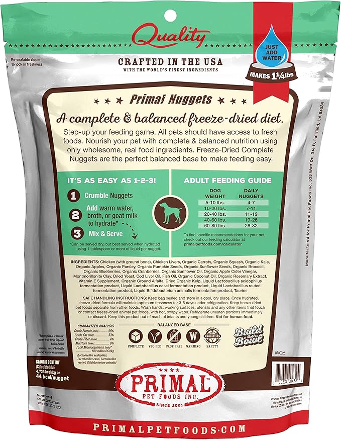 Primal Freeze Dried Raw Dog Food Nuggets, Chicken, Complete & Balanced Meal, Also Use as Topper or Treat, Premium, Healthy, Grain Free, High Protein Raw Dog Food, 5.5 oz