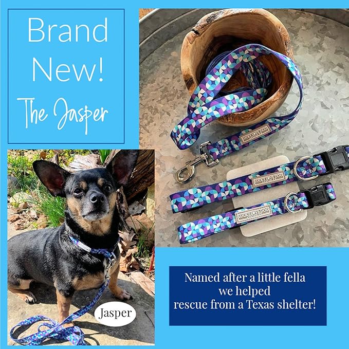 Lucky Love Dog, Blue and Purple Mosaic Plaid Martingale Dog Collar, Premium No Slip Dog Collar, Martingale Collar for Male Female Dogs - (Small, Jasper Mart)