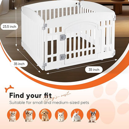 HealSmart 4 Panel 24" Plastic Dog Playpen, Folding & Portable Pet Playpen for Indoor & Outdoor Use, Safe & Secure Fence, Ideal for Small to Medium Dogs, White