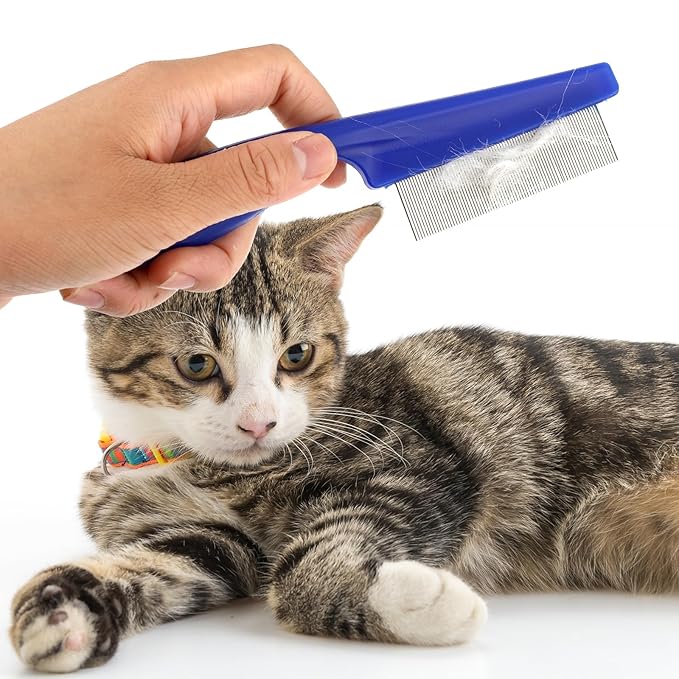 Pet Hair Comb Tear Stain Removal,2 Pack Multifunctional Pets Grooming Comb Kit 2 in 1 Dog Combs Stainless Grooming Massage Dual-Sided Comb for Knots Crust Floating Hair Tangle Fleas(Blue)
