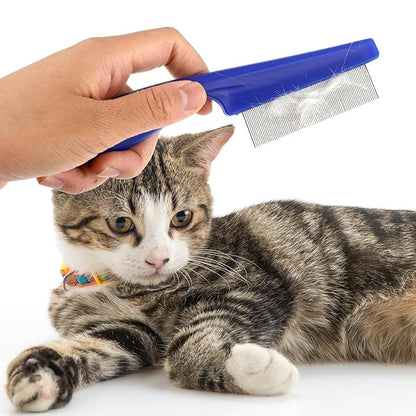 Pet Hair Comb Tear Stain Removal,2 Pack Multifunctional Pets Grooming Comb Kit 2 in 1 Dog Combs Stainless Grooming Massage Dual-Sided Comb for Knots Crust Floating Hair Tangle Fleas(Blue)