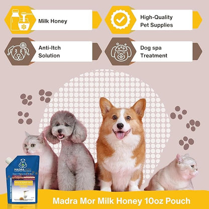 Worldwide Nutrition Madra Mor Milk & Honey Mud Spa Bath for Dogs | Dog Bath for Dog Grooming | 10oz Pouch Mud Bath Dog Essentials with Multi-Purpose Key Chain, brown