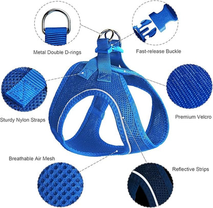 TwoEar Dog Vest Harness Reflective, No-Pull Pet Harness Easy Control with Breathable Mesh, Soft Puppy Step-in Harness No-Choke for Outdoor Walking, Training for Small Dogs(S, Blue)