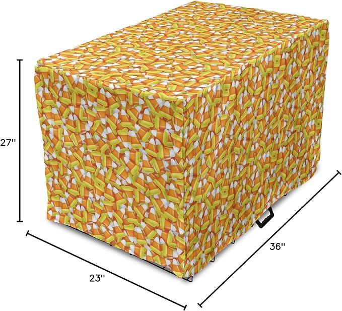Lunarable Candy Corn Dog Crate Cover, Halloween Design of Cartoon Style Foods Scattered Randomly, Easy to Use Pet Kennel Cover for Medium Large Dogs, 36 Inch, Apricot Avocado Green