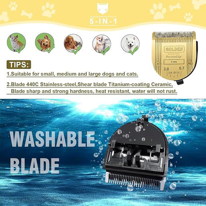 COSYONALL Adjustable Dog Grooming Clipper 5-in-1 Blade Compatible with WAHL Professional Animal Clipper Arco, Bravura, Chromado, Creativa, Figura, and Motion Pet, Dog, and Horse (Gold/3pc)