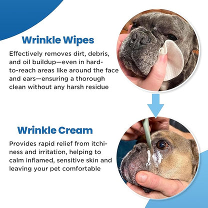 Bulldog Wrinkle Wipes & Cream Combo – Dual‑Texture Dog Face Wipes & Soothing Wrinkle Paste – 100 Wipes + 85 g Cream