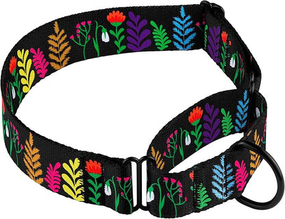 CollarDirect Martingale Collars for Dogs Heavy Duty Floral Pattern Female Safety Nylon Training Wide Collar Flower Design Large Medium (XL, Neck Size 19"-24", Black)
