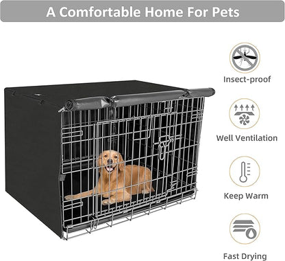 X-ZONE PET Double Door Dog Crate Cover - Polyester Pet Kennel Cover (Fits 24 30 36 42 48 inches Wire Crate) (42 Inch, Black)