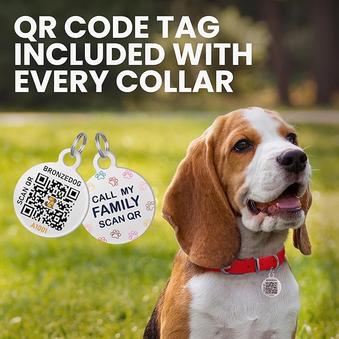 BRONZEDOG Rolled Leather Dog Collar with QR ID Tag Adjustable Soft Round Collars for Small Medium Large Dogs Puppy Cat (9" - 11" Neck Size, Blush)