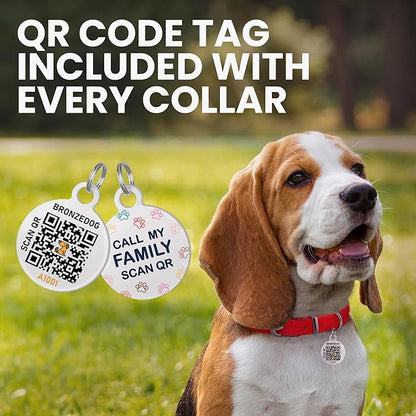 BRONZEDOG Rolled Leather Dog Collar with QR ID Tag Adjustable Soft Round Collars for Small Medium Large Dogs Puppy Cat (9" - 11" Neck Size, Blush)
