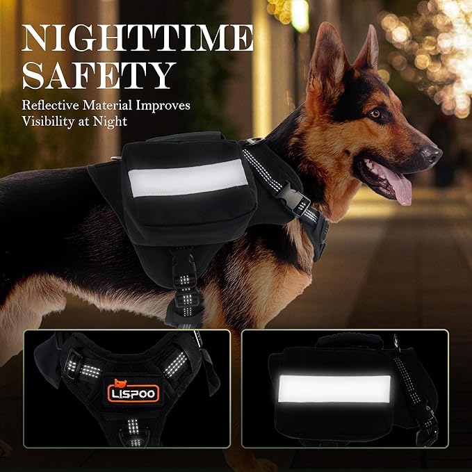 Tactical Dog Harness, Heavy Duty Dog Harness,Adjustable Breathable Pet Harness with MOLLE Panel, Small Pouch, and Bottle Holder,for Medium Dogs, Black M