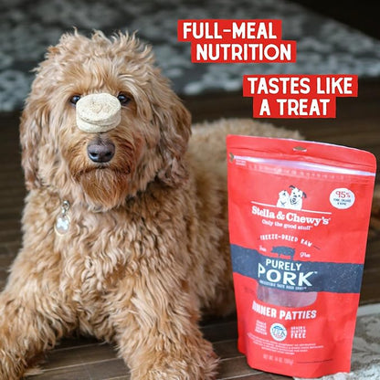 Stella & Chewy's Freeze Dried Raw Dinner Patties – Grain Free Dog Food, Protein Rich Purely Pork Recipe – 14 oz Bag (Packaging may vary)