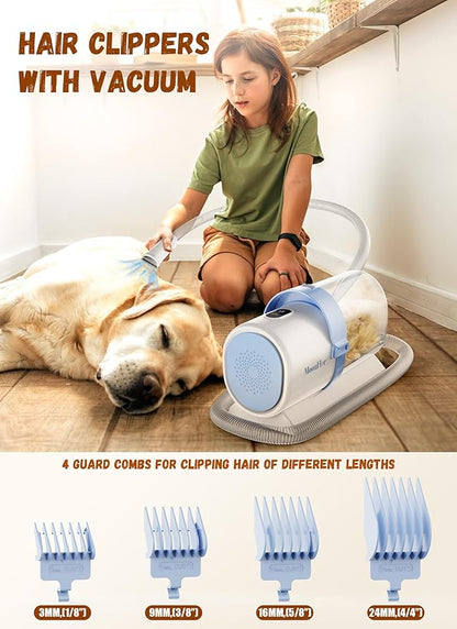 Moonflor Dog Grooming Kit with 2.5L Large-Capacity 10Kpa Vacuum for Shedding, Low Noise Hair Remover with 4 Proven Pet Grooming Supplies, Quiet Hair Clippers Set for Cats & Dogs
