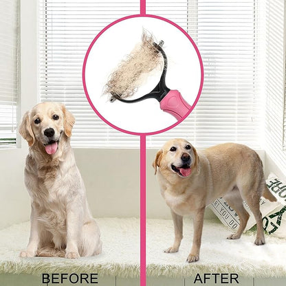 Undercoat Rake for Dogs, 2 Side Undercoat Brush for Deshedding and Dematting for Dog Cat Rabbit, Professional Pet Grooming HairTools, Removes Loose Undercoat and Nasty Shedding, Pink