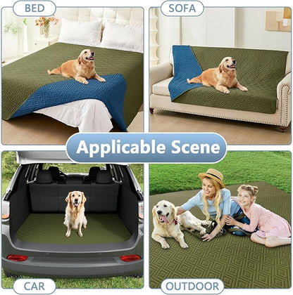 hyha Waterproof Dog Blanket, Soft Dog Bed Cover Pet Blankets, Waterproof Sofa Couch Cover for Dogs Washable, Reversible Pet Couch Covers for Sofa Furniture (52x82 Inch, Green/Navy Blue)